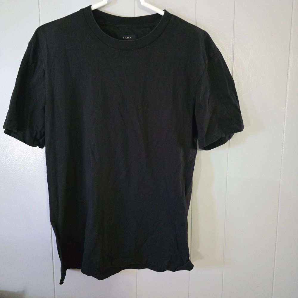Zara‎ T-Shirt Mens Medium Black Regular Fit Short Sleeve Crew Neck Tee